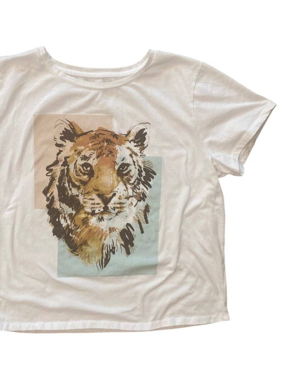 Women's NINE WEST Tiger Face Boxy Crop Graphic T-Shirt Size XXL